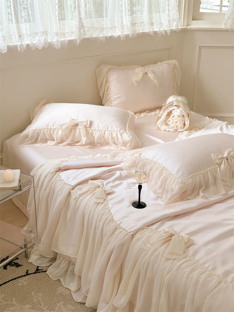 Ribbon Bow Airy Lace Blanket Comforter Set / Baby Pink