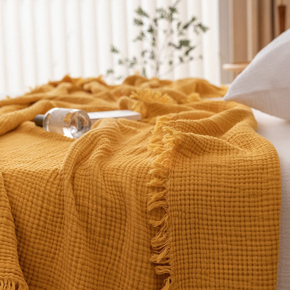 Earth Tone Cotton Blanket / Turmeric Yellow