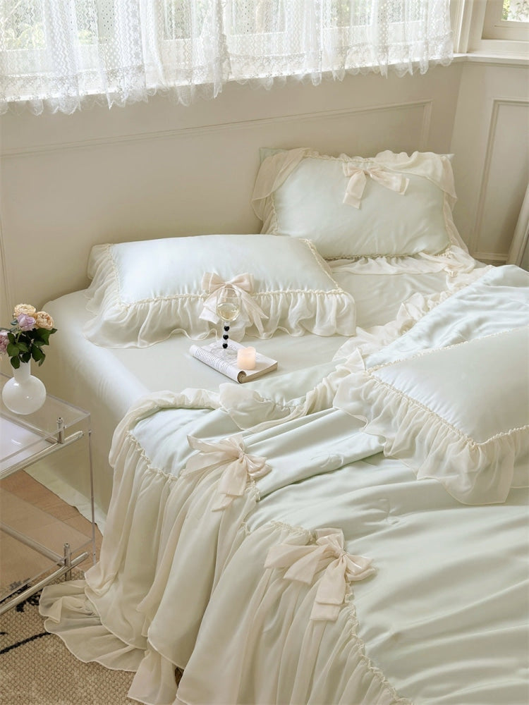 Ribbon Bow Airy Lace Blanket Comforter Set / Baby Pink