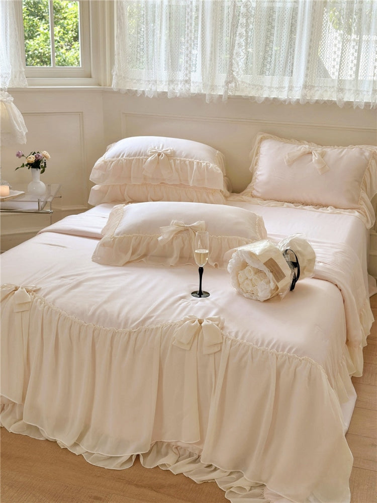 Ribbon Bow Airy Lace Blanket Comforter Set / Baby Pink