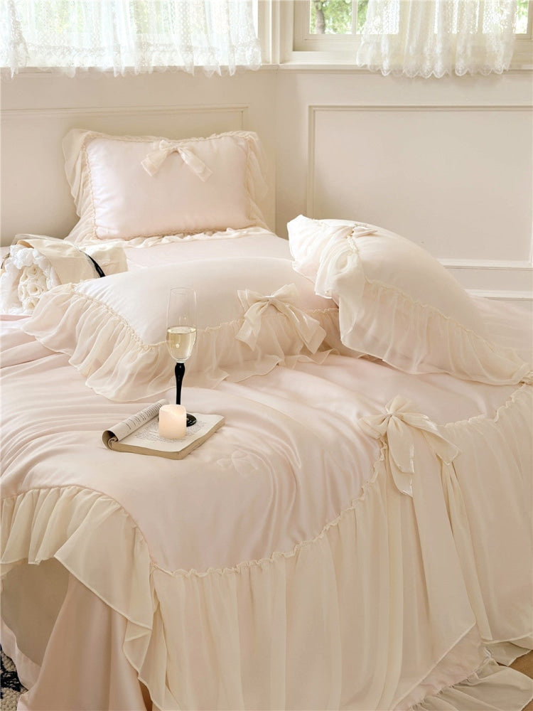 Ribbon Bow Airy Lace Blanket Comforter Set / Baby Pink