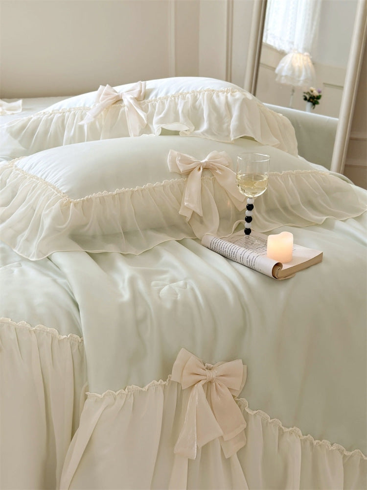 Ribbon Bow Airy Lace Blanket Comforter Set / Baby Pink