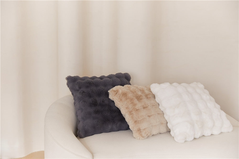 Fluffy Plush Square Pillow / White