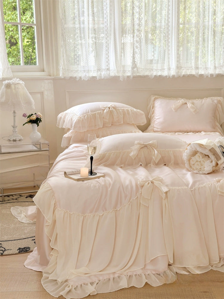 Ribbon Bow Airy Lace Blanket Comforter Set / Baby Pink