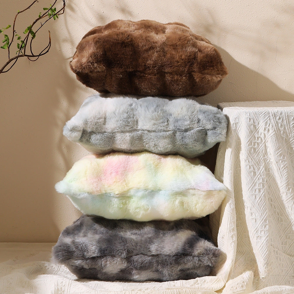 Fluffy Plush Square Pillow / White