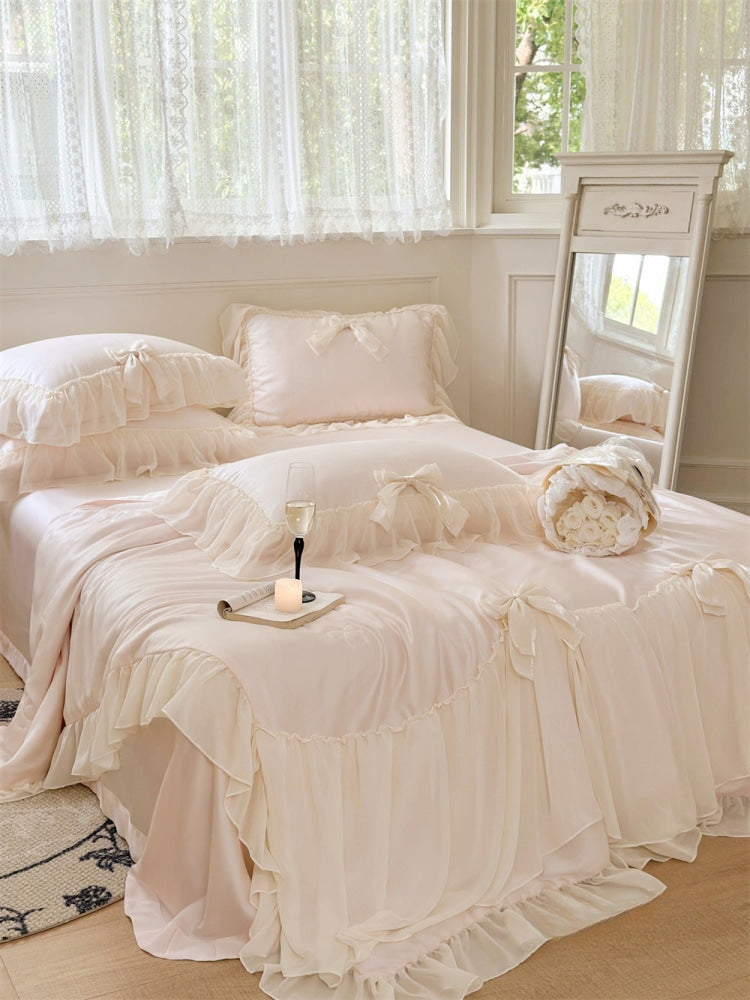 Ribbon Bow Airy Lace Blanket Comforter Set / Baby Pink