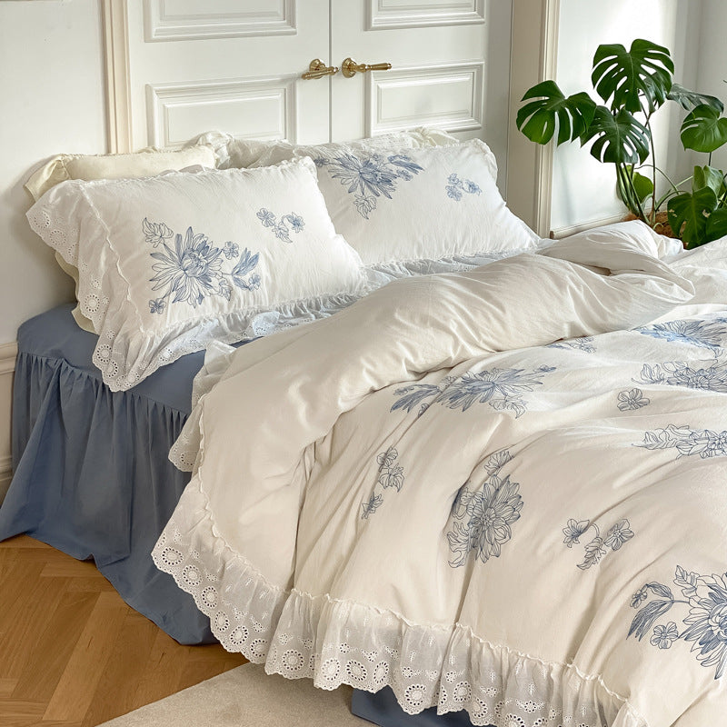 French White Lace Ruffle Bedding Set