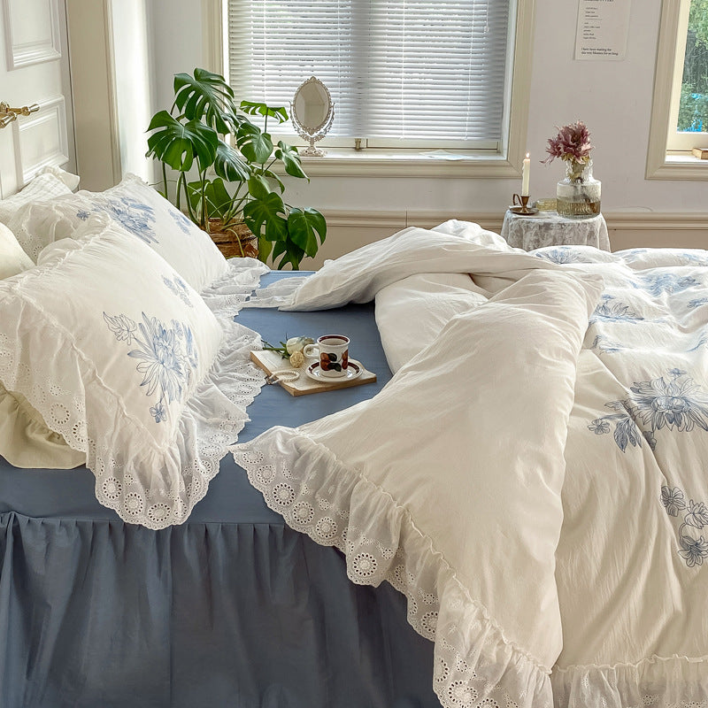 French White Lace Ruffle Bedding Bundle