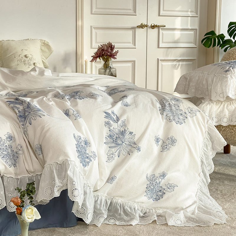 French White Lace Ruffle Bedding Bundle