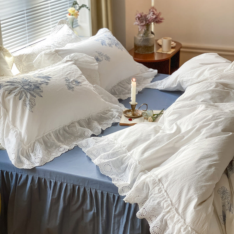 French White Lace Ruffle Bedding Bundle