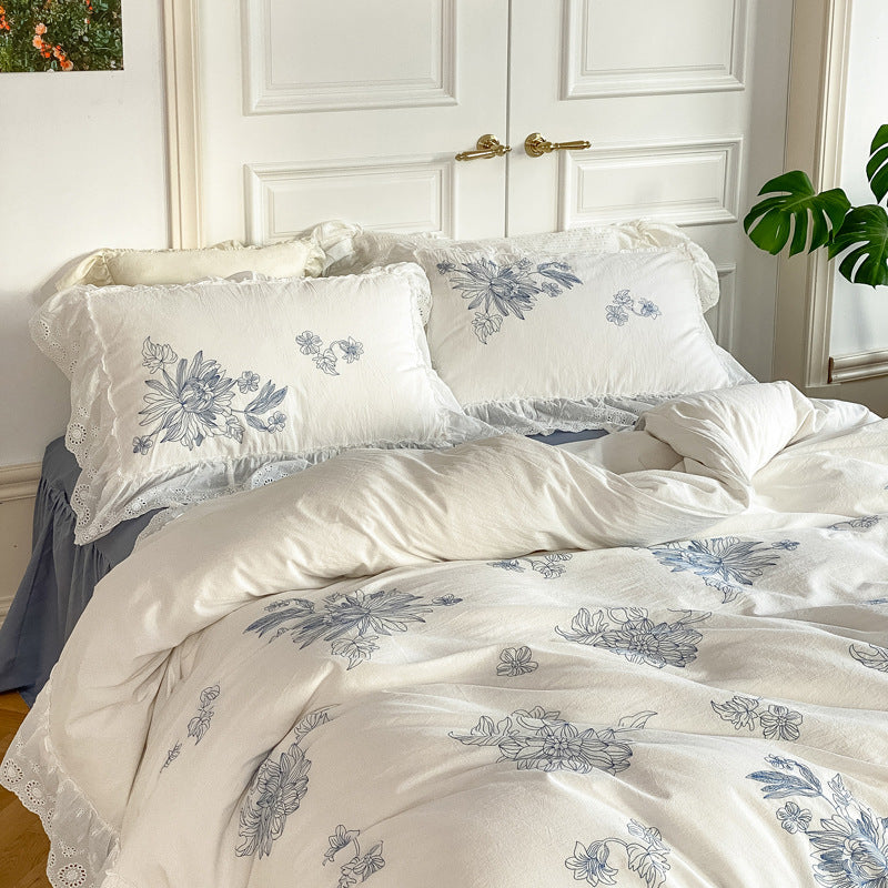 French White Lace Ruffle Bedding Bundle