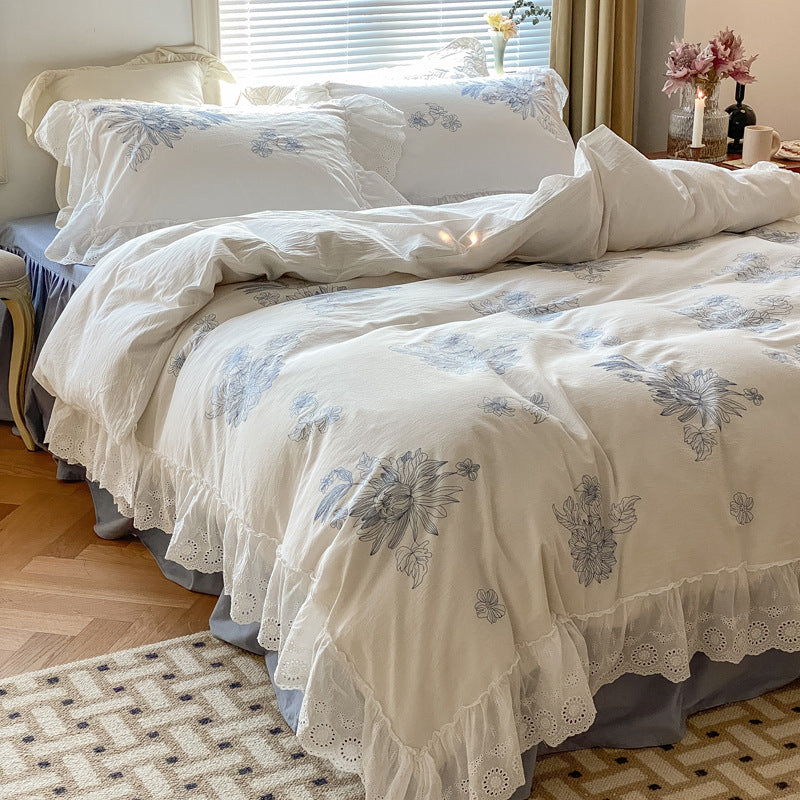 French White Lace Ruffle Bedding Bundle