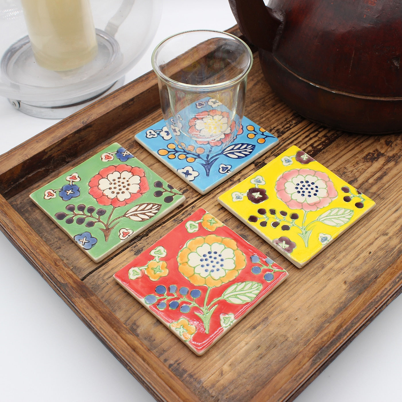 Ceramic Floral Tile Coasters