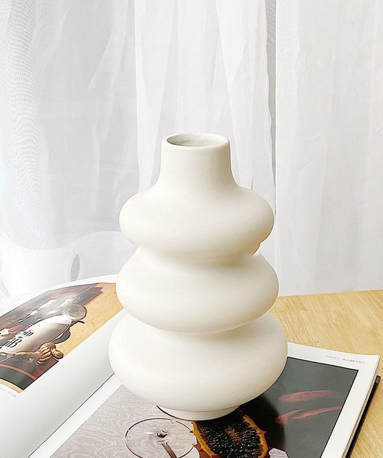 White Ceramic Tiered Vase