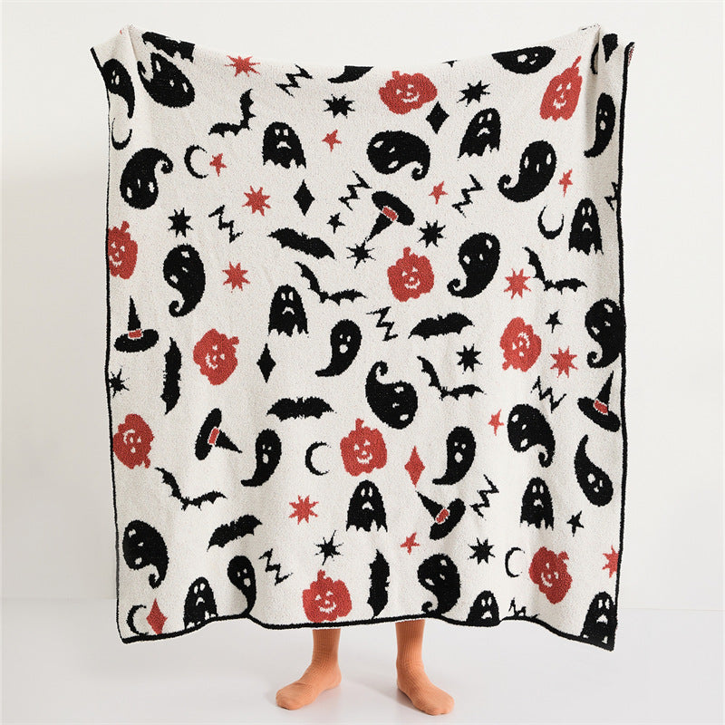 Fall Halloween Themed Fleece Blanket / White