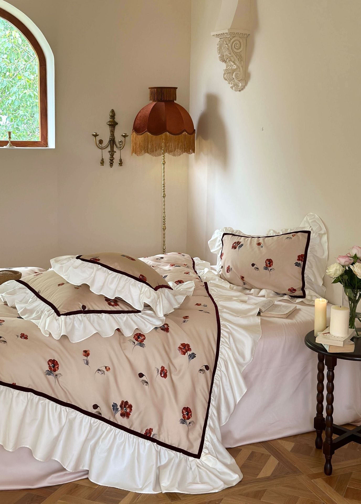 Rosé Floral Ruffle Bedding Set / Pink