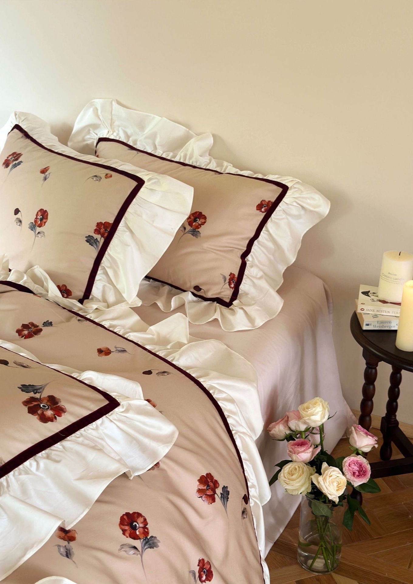 Rosé Floral Ruffle Bedding Set / Pink