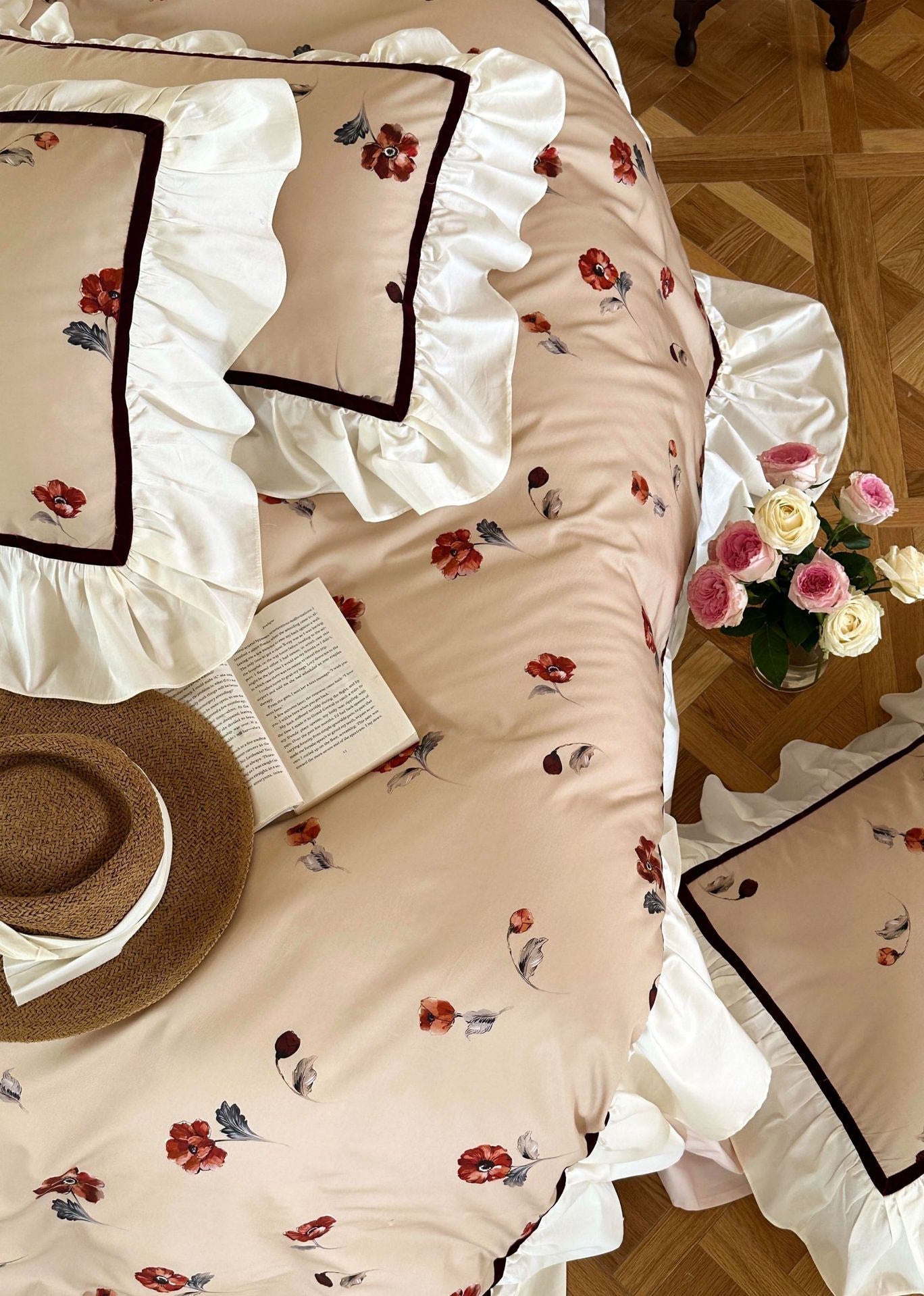 Rosé Floral Ruffle Bedding Bundle