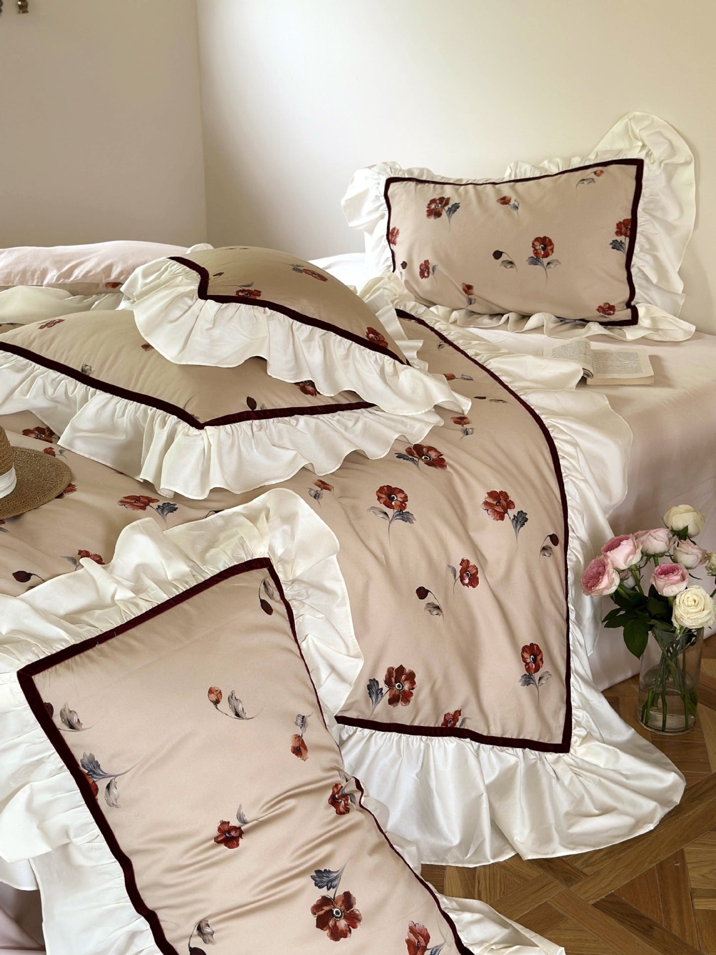 Rosé Floral Ruffle Bedding Bundle