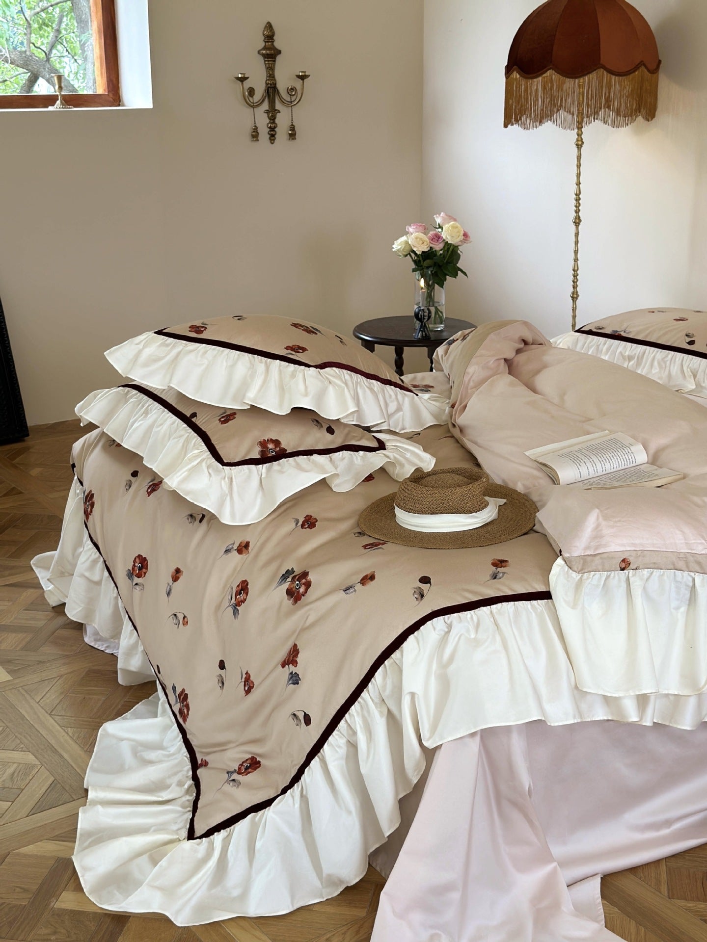 Rosé Floral Ruffle Bedding Set / Pink