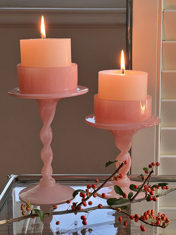 Pink Glass Candle Holder