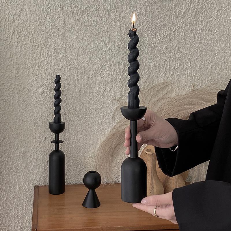 Black Wooden Candlestick Holder