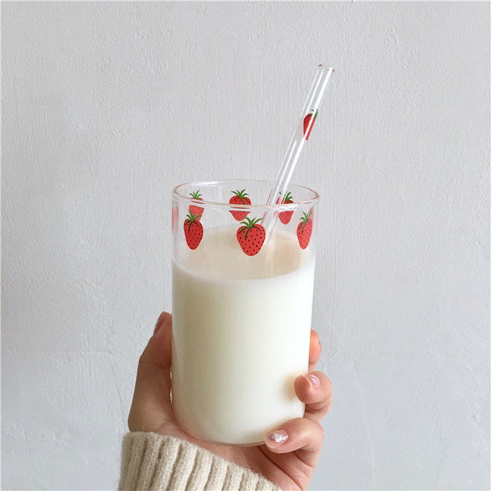 Strawberry Glass With Straw