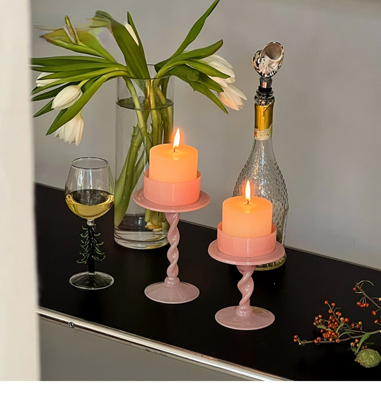 Pink Glass Candle Holder