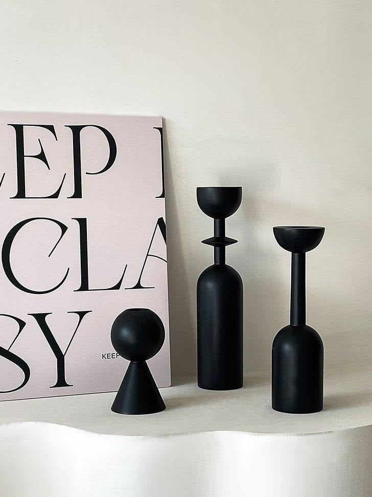 Black Wooden Candlestick Holder