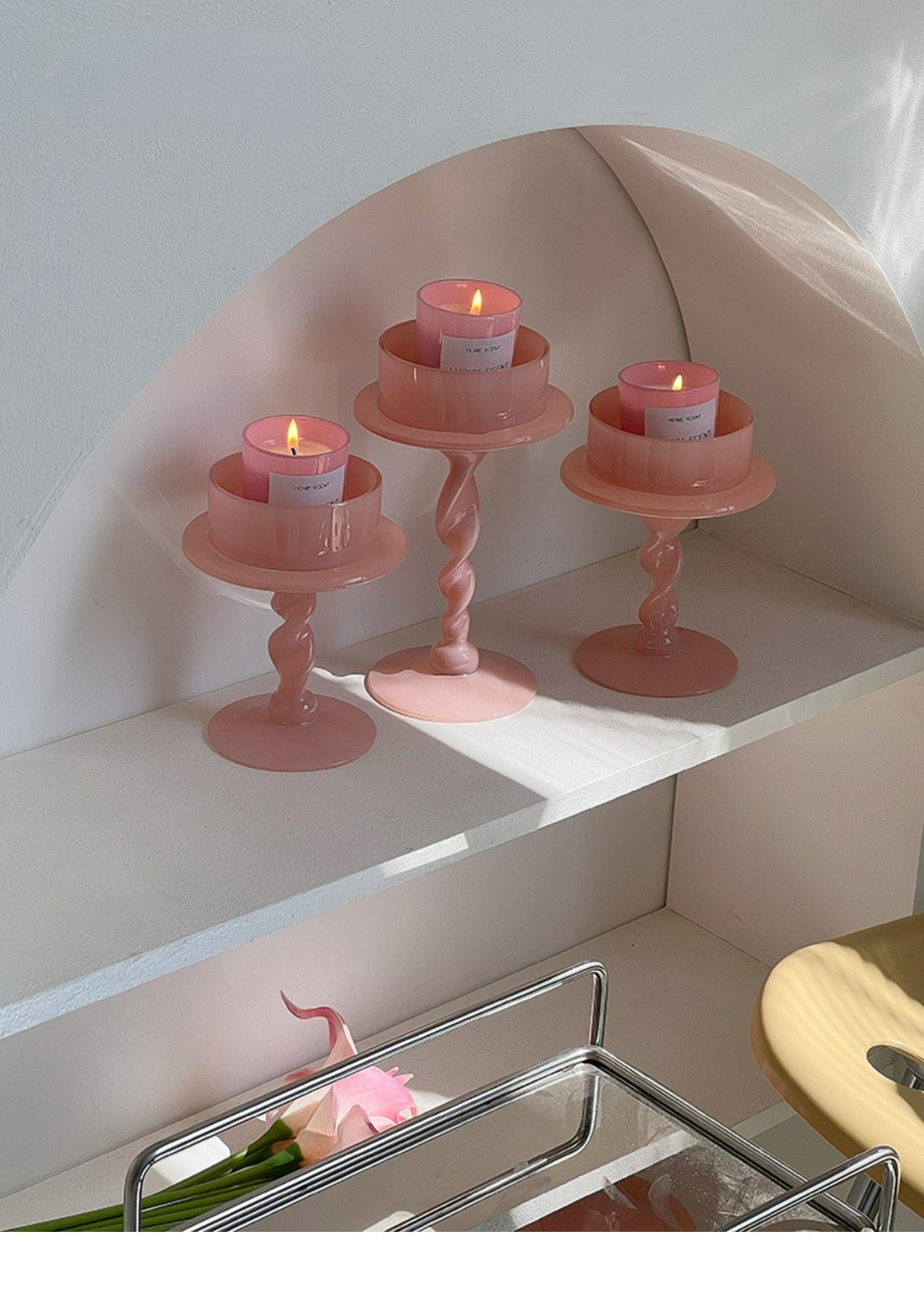 Pink Glass Candle Holder