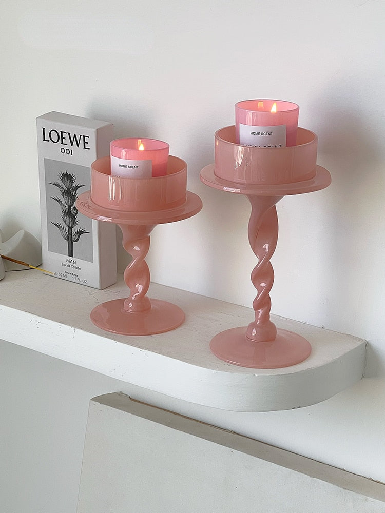 Pink Glass Candle Holder