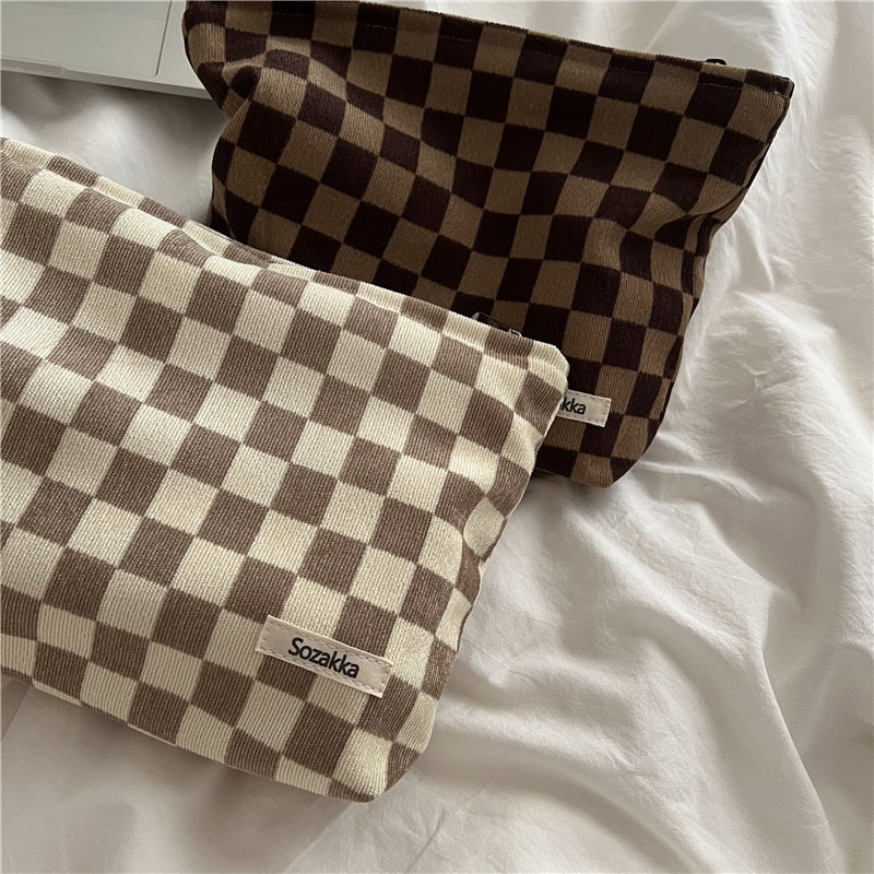 Checkerboard Corduroy Cosmetic Bag