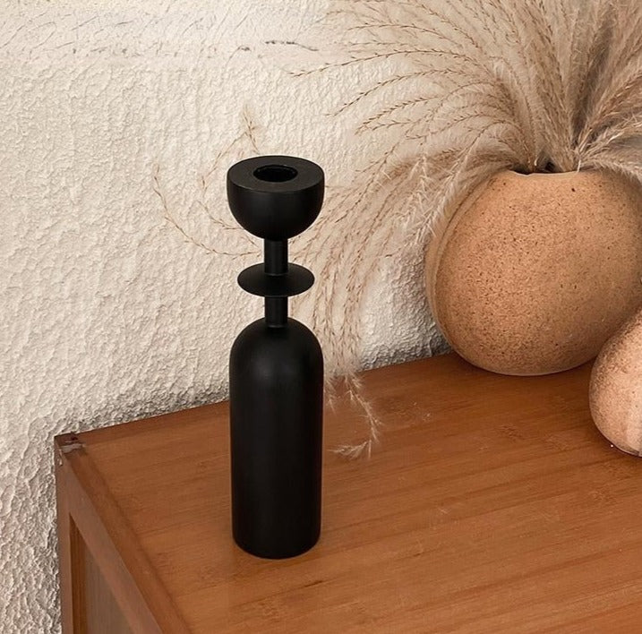 Black Wooden Candlestick Holder