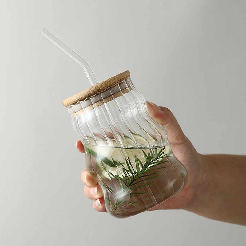 Glass Tumbler With Straw and Lid