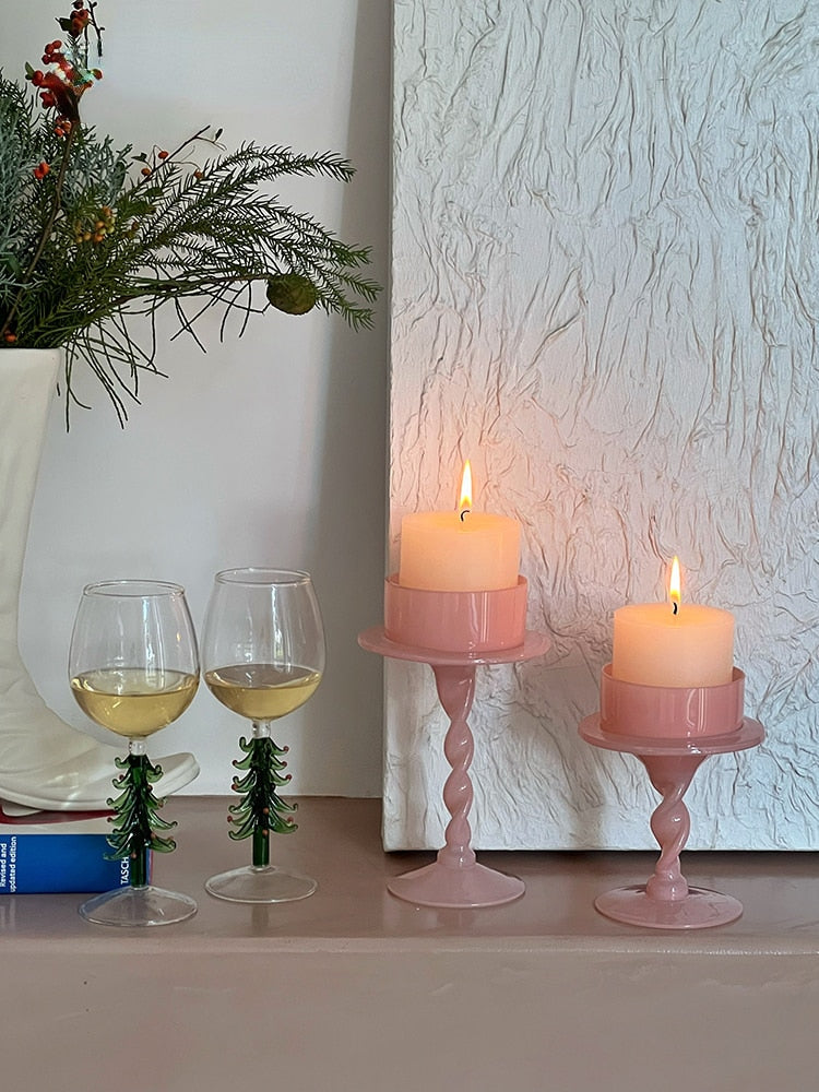 Pink Glass Candle Holder