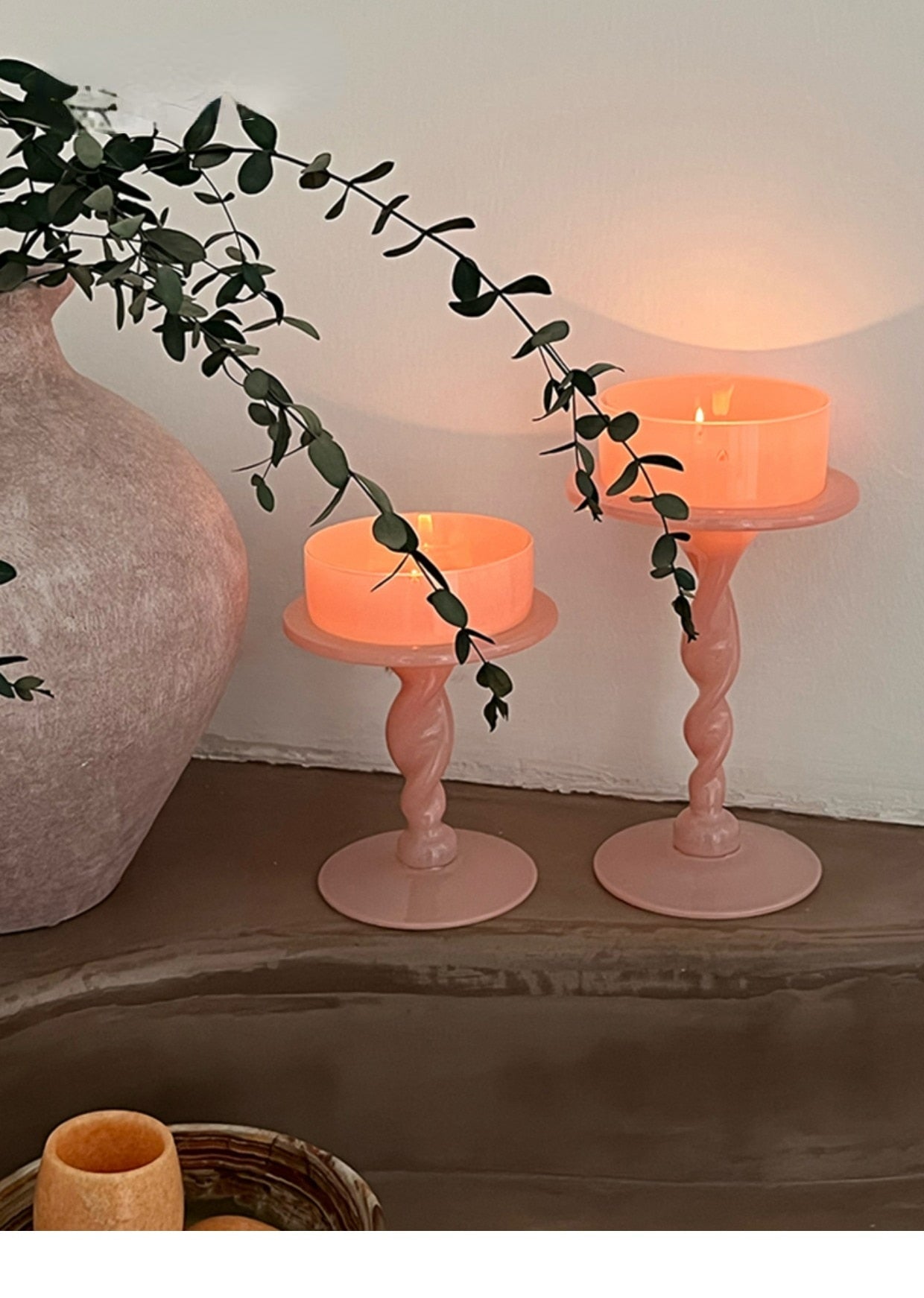 Pink Glass Candle Holder