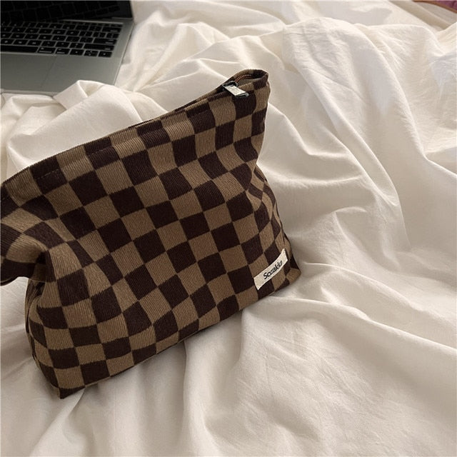 Checkerboard Corduroy Cosmetic Bag