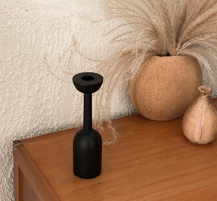 Black Wooden Candlestick Holder