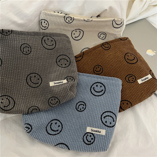 Smiley Face Corduroy Cosmetic Bag