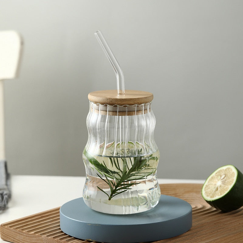 Glass Tumbler With Straw and Lid