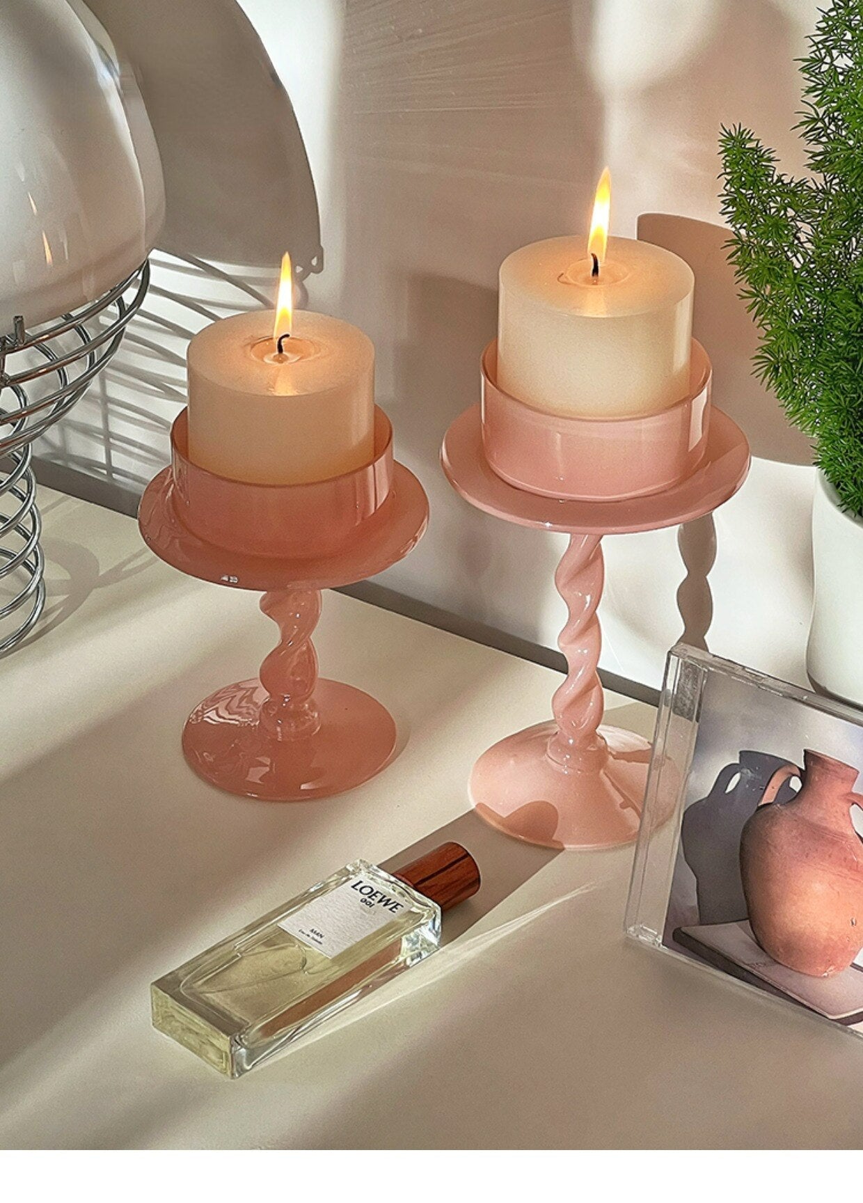 Pink Glass Candle Holder