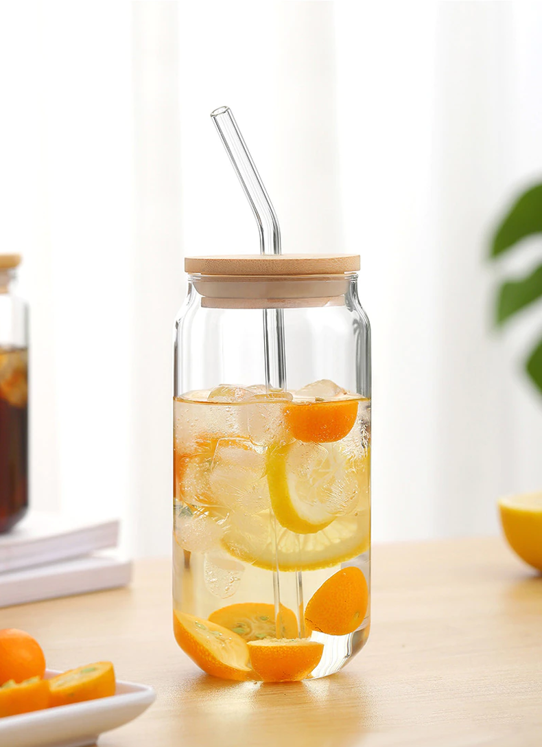 Bubble Glass Cup With Lid and Straw