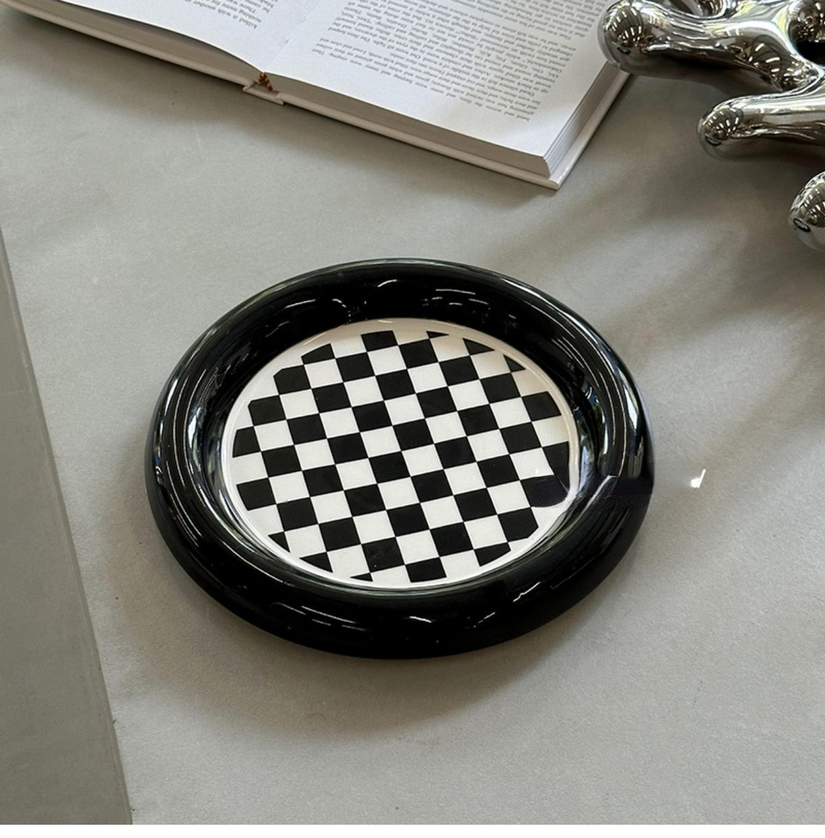 Ceramic Checkerboard Jewelry Plate