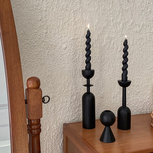 Black Wooden Candlestick Holder