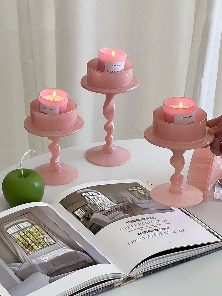 Pink Glass Candle Holder