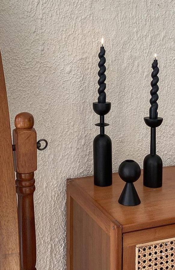 Black Wooden Candlestick Holder