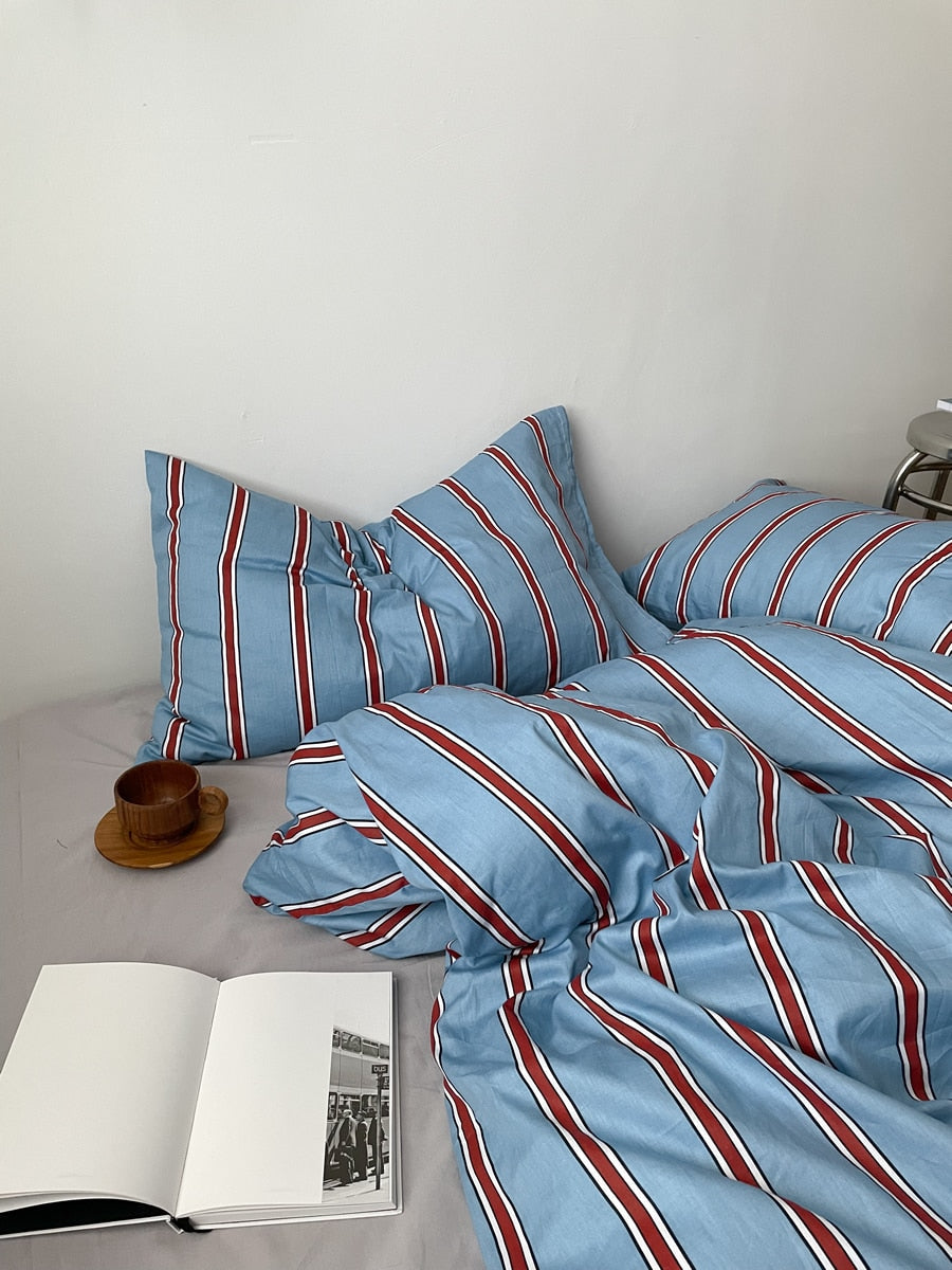 100% Cotton Blue Striped Sheet Set