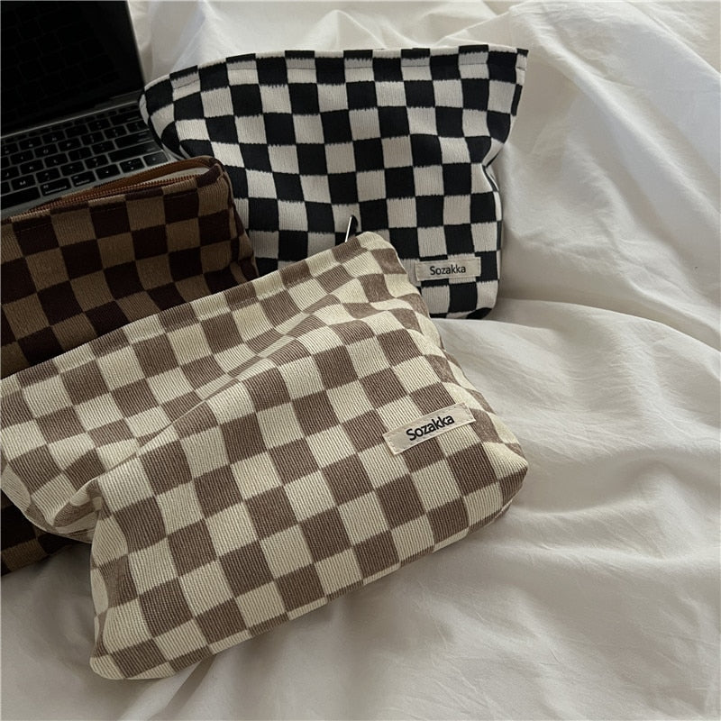 Checkerboard Corduroy Cosmetic Bag