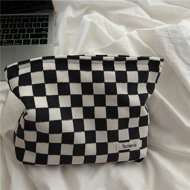 Checkerboard Corduroy Cosmetic Bag