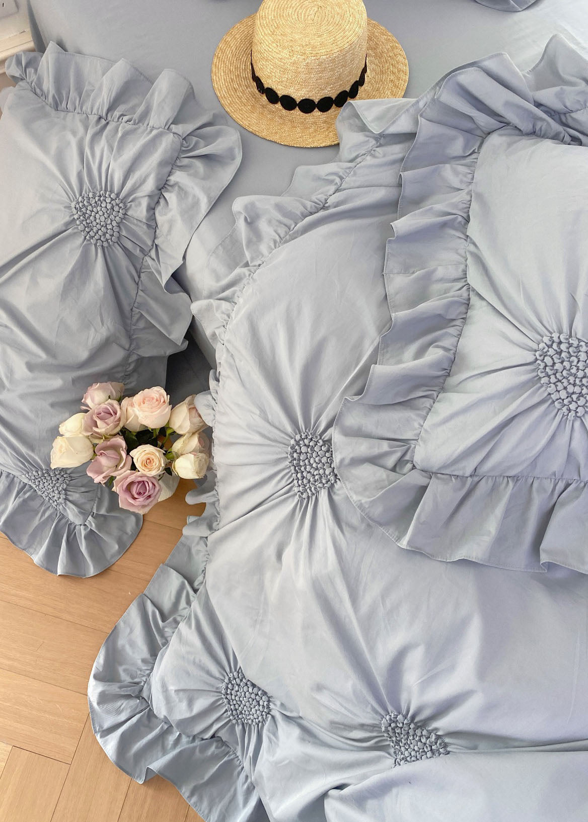 Sweet Heart Embroidered Ruffle Bedding Bundle